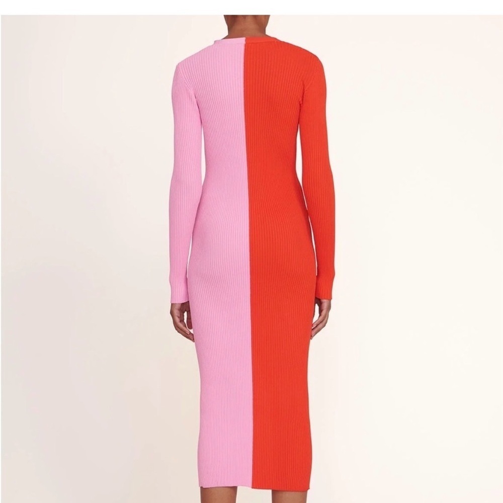 STAUD Two-Tone Ribbed Button-Front Midi Dress — Red & Pink - Picture 4 of 5